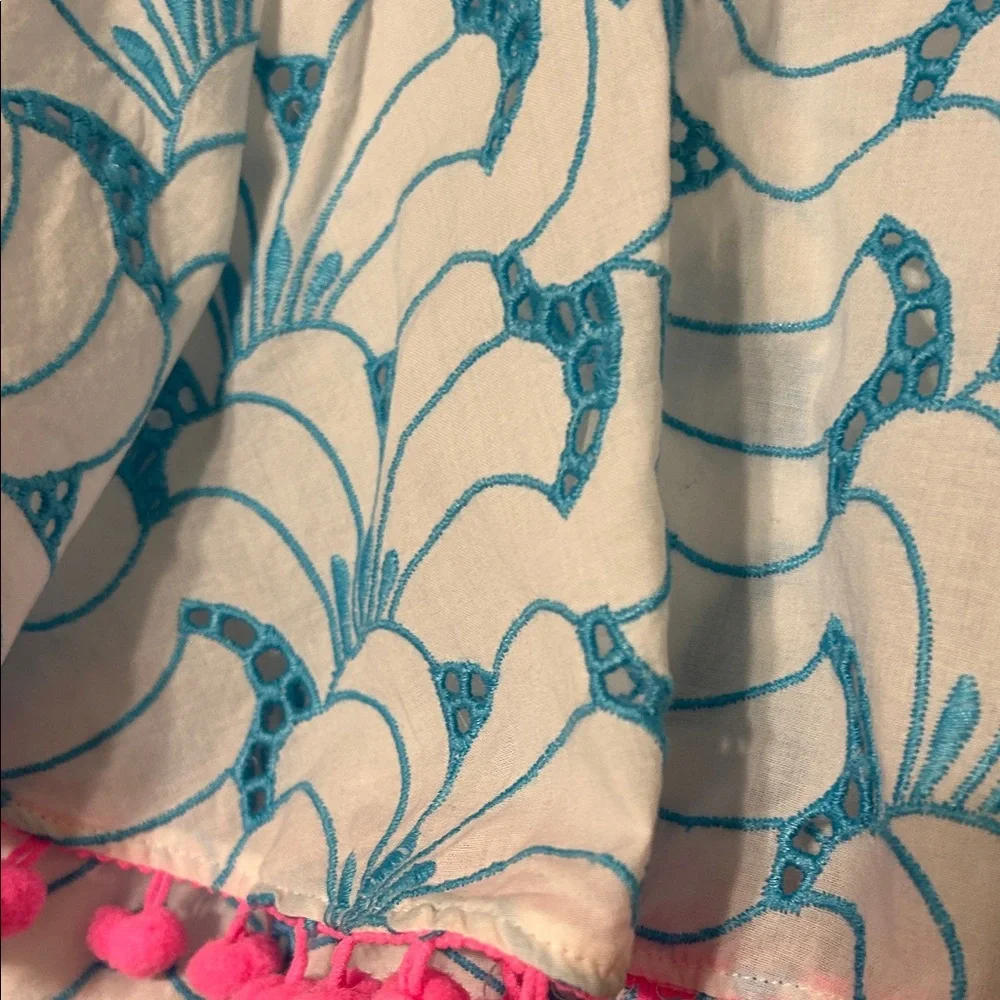 🎠Lilly Pulitzer Embroidered Fabric Addilyn one shoulder eyelet Pom Pom dress S - Picture 6 of 12